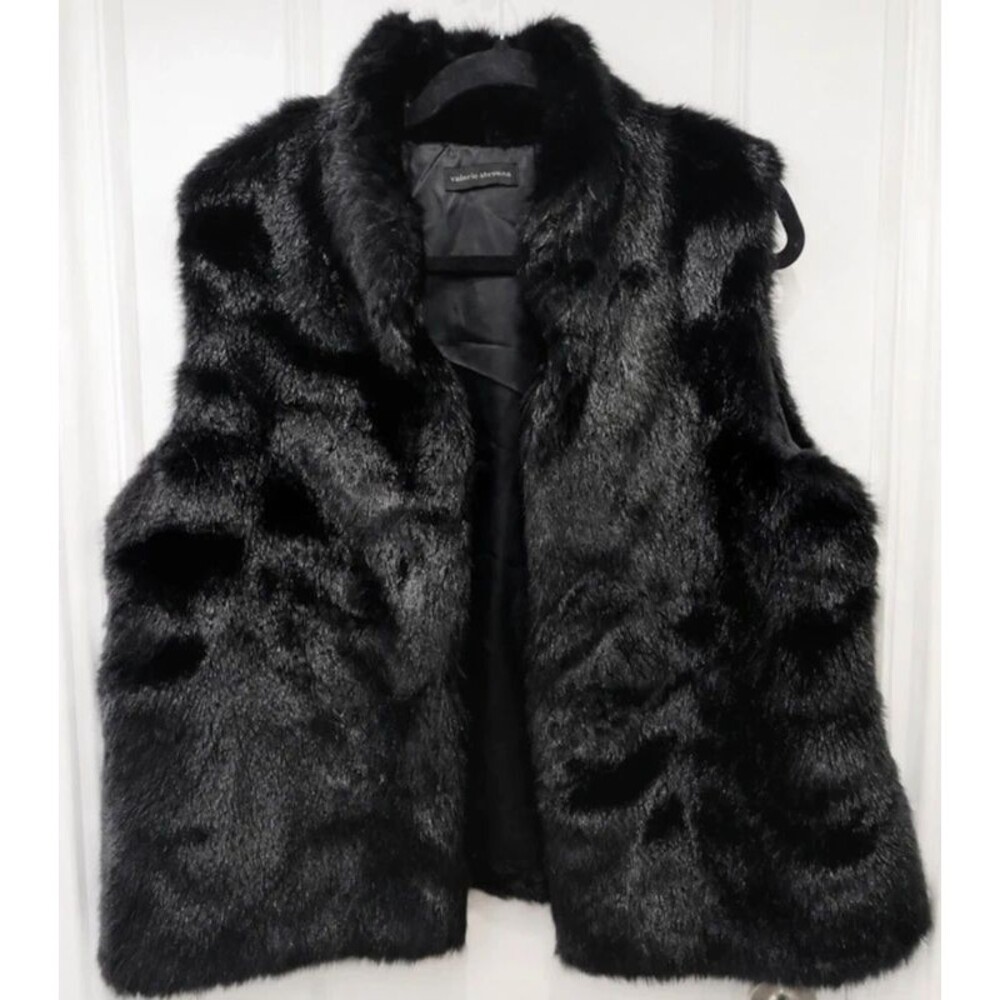 Valerie Stevens Women’s XL Black Faux Fur Vest Sleeveless Plush Lined